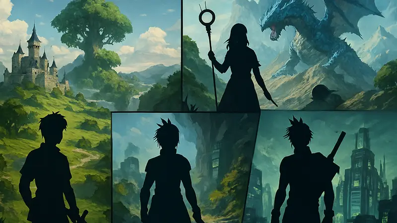 Обложки лучших JRPG, коллаж из игр жанра, фэнтези миры.