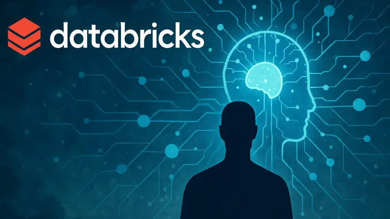 Логотип Databricks и абстрактное изображение сети или ИИ-агента.