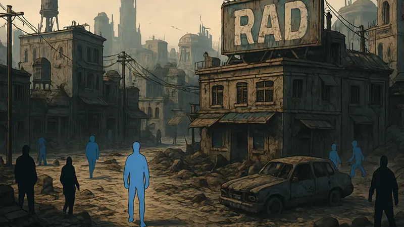 Изометрический вид постапокалиптического города Radcity, новая игра в стиле Fallout и Disco Elysium на ПК.