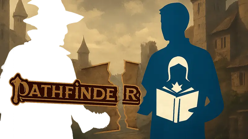 Логотип Pathfinder 2e и иконка Archives of Nethys, символизирующие разорванное партнерство в индустрии настольных ролевых игр.