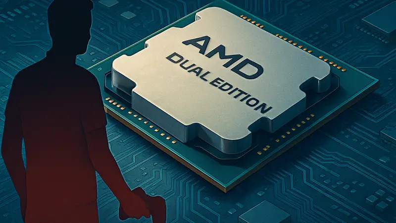 Процессор AMD Ryzen 9 9950X3D2 Dual Edition на фоне микросхем