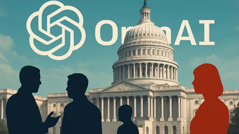 Здание Капитолия США на фоне логотипа OpenAI, символизирующее влияние ИИ на политику