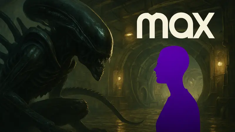Кадр из фильма 'Чужой 3', показывающий ксеноморфа или Сигурни Уивер в роли Рипли, с логотипом HBO Max.