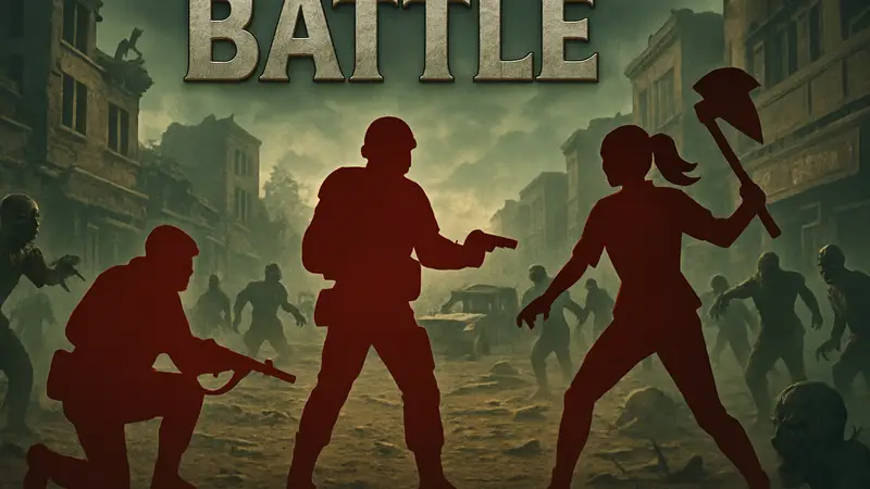 Обложка игры Battle Fate, на которой изображены герои, сражающиеся с зомби-нежитью в тактической стратегии.