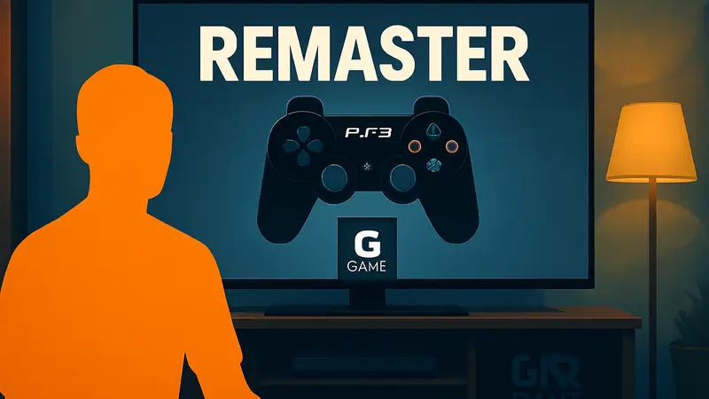 Свежий ремастер PS3 игры, контроллер PlayStation 3 на современном ТВ, логотип Game Rant
