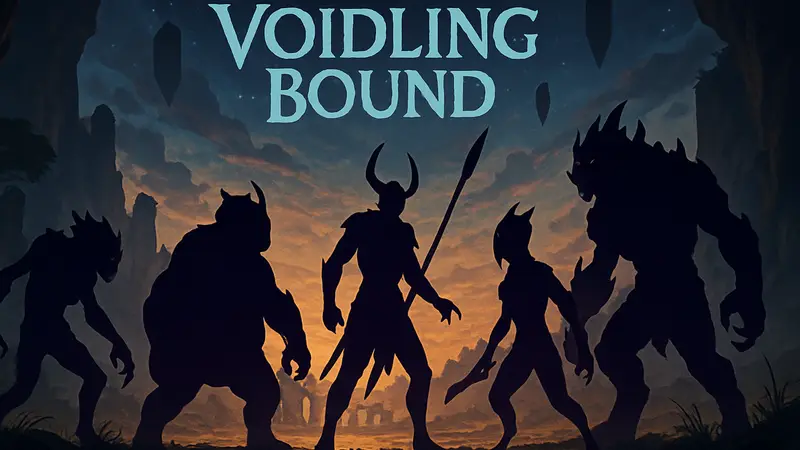 Изображение Voidling Bound, демонстрирующее разных Войдлингов в боевой стойке, подчеркивающее их уникальность.