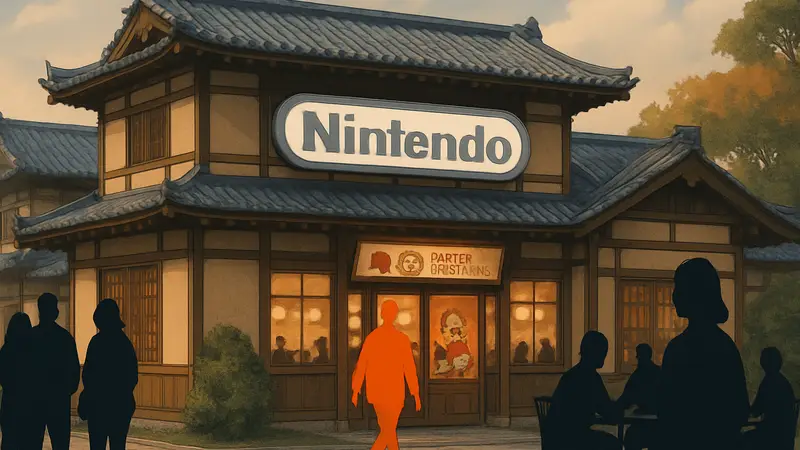 Музей Nintendo, японская архитектура, логотип Nintendo, ресторан, посетители