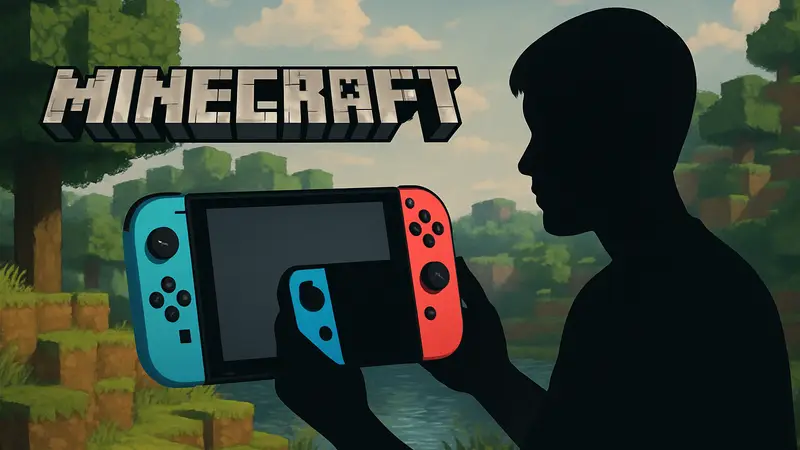 Логотип Minecraft и стилизованное изображение Nintendo Switch 2, символизирующие новый релиз.