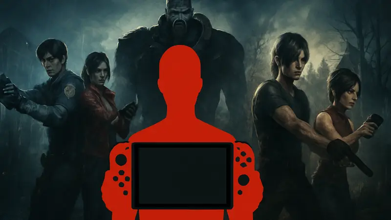Изображение игр Resident Evil 2, 3, 4 и Nintendo Switch 2, символизирующее слухи о будущем релизе.