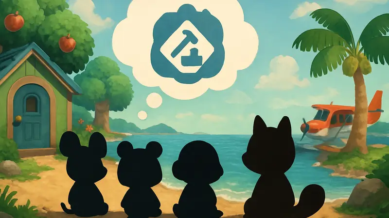 Игровые персонажи Animal Crossing: New Horizons на острове, мечтающие об улучшениях.