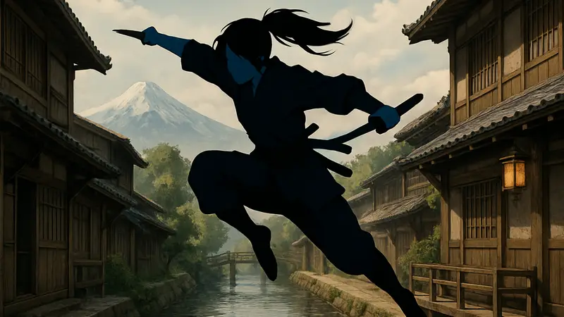 Кадр из аниме Blue Eye Samurai, с главной героиней Мизу в динамичной позе.