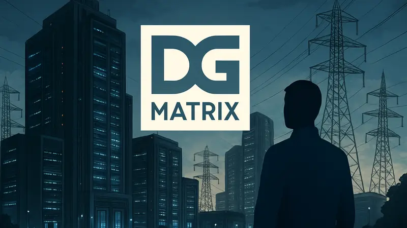 Логотип DG Matrix на фоне футуристичных дата-центров и энергетических сетей