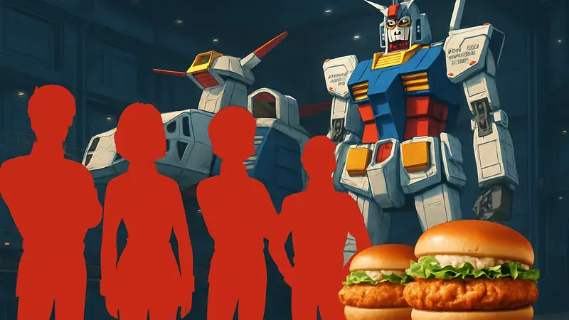 Коллаборация McDonald's и Gundam с изображениями White Base Crew и бургеров Chicken Tatsuta.