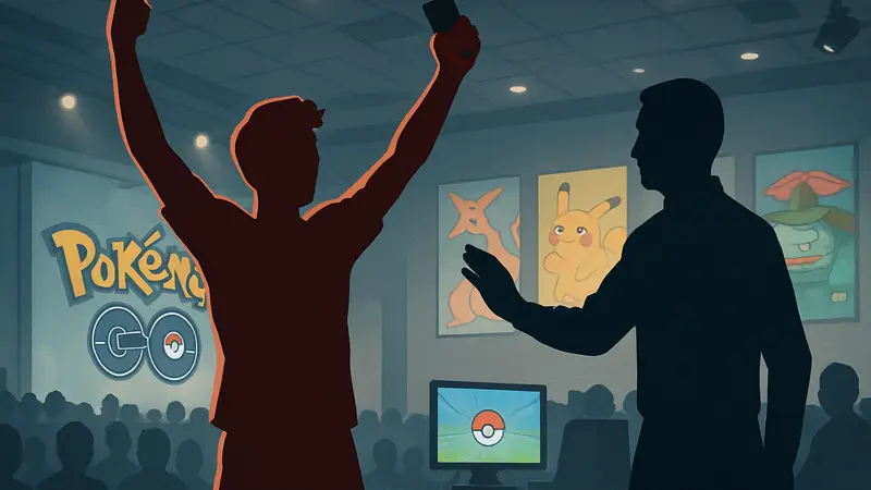 Игрок, празднующий победу на турнире Pokémon Go, его дисквалифицируют.