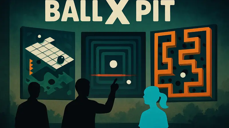 Логотип Ball X Pit и скриншоты из игры. Второе бесплатное обновление игры