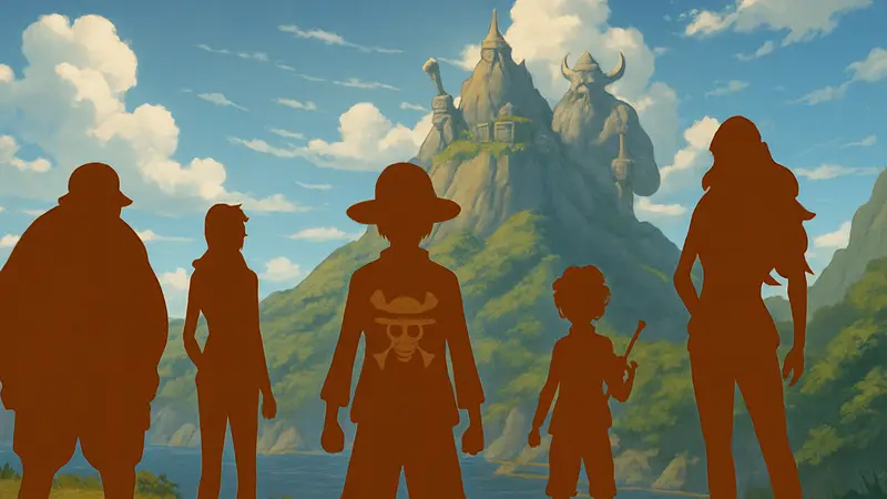 Персонажи One Piece на фоне гигантского острова Эльбаф, предвкушение анонса