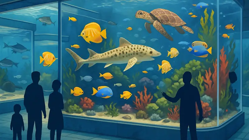 Скриншот игры Megaquarium с разнообразными аквариумами и рыбами