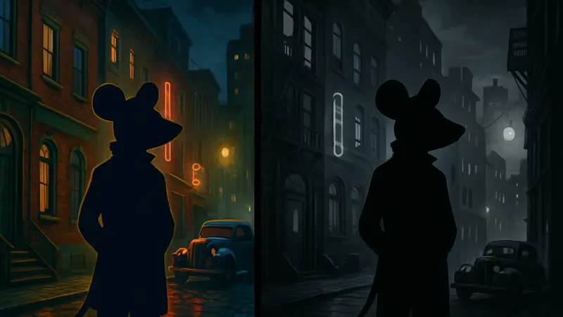 Скриншот MOUSE: P.I. For Hire в цветном и чёрно-белом режиме