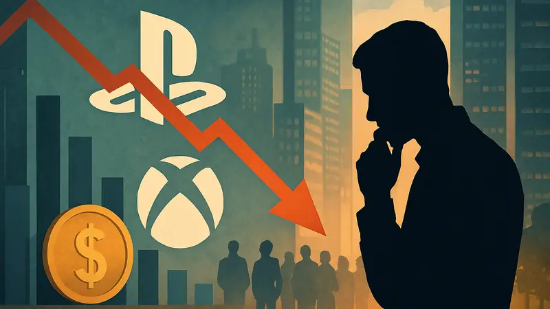 Логотипы PlayStation и Xbox рядом с надписью "Отложить". Экономика и новые консоли.