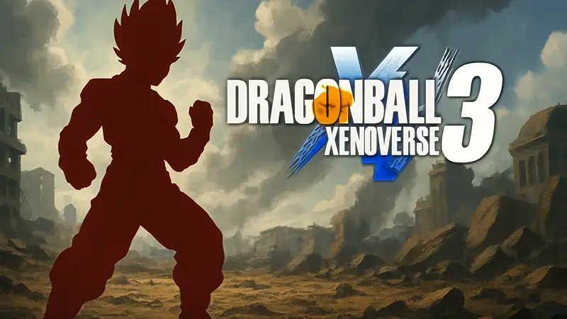 Персонаж из Dragon Ball Xenoverse 3 готовится к бою, на фоне логотип игры.
