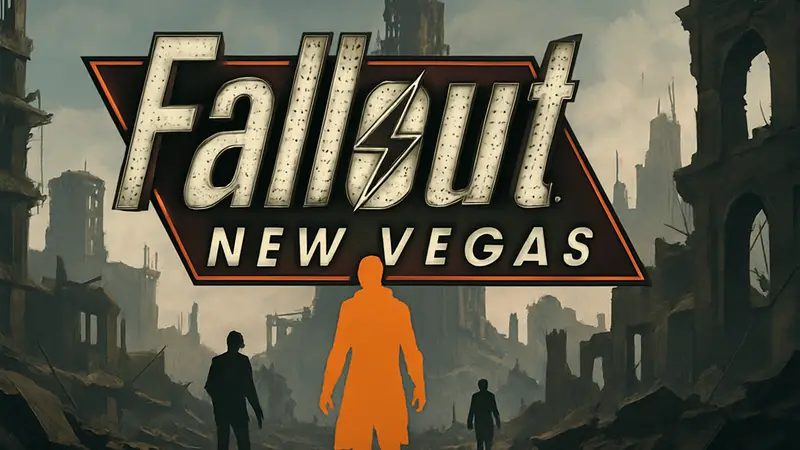 Логотип Fallout New Vegas на фоне постапокалиптических руин