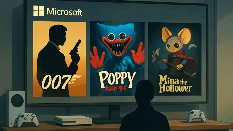 Обложки игр 007 First Light, Poppy Playtime 5, Mina the Hollower в Microsoft Store для Xbox и PC.