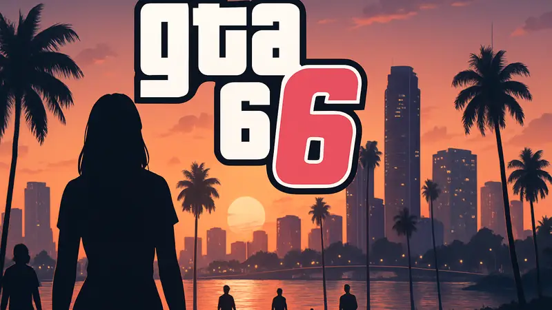 Логотип GTA 6 на фоне города Вайс-Сити, символизирующий предзаказы игры