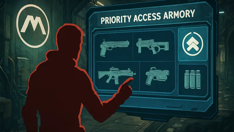 Интерфейс игры Marathon с меню Priority Access Armory и значком WSTR