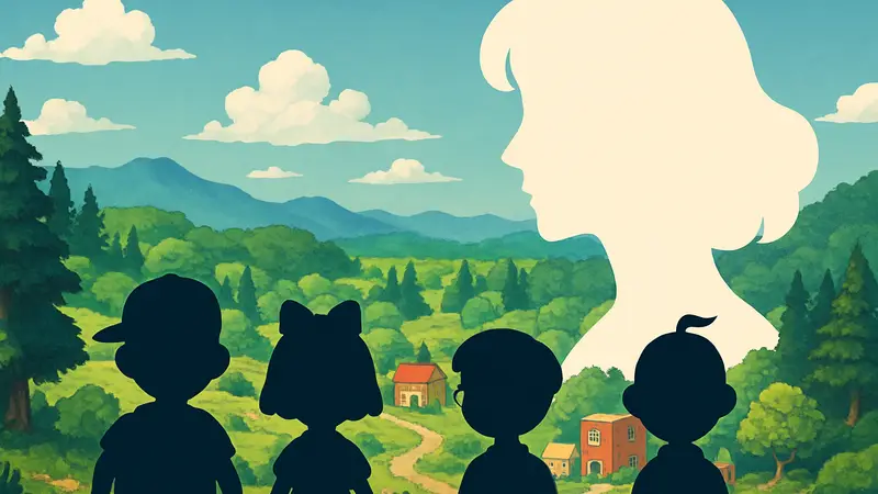Главные герои игры EarthBound на фоне игрового мира, изображение матери