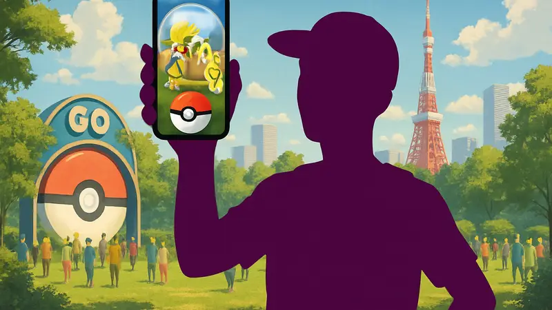Игрок Pokemon GO демонстрирует пойманного Шайни Теневого Граудона на GO Fest Tokyo.