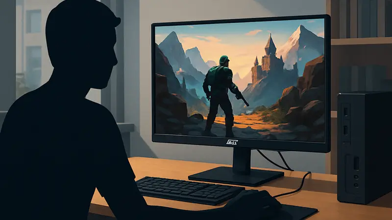 Игровой монитор Acer 1080p на столе, подключенный к ПК, с игрой на экране, для статьи о выгодном предложении.