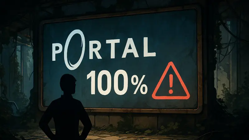 Логотип игры Portal и надпись "100% готов" с символом ошибки