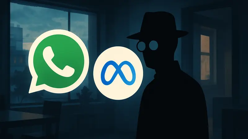 Иконка WhatsApp и символ режима инкогнито, рядом с логотипом Meta AI.