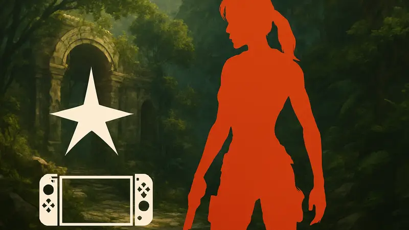 Лара Крофт из Tomb Raider Legend Trilogy на фоне логотипов Aspyr и Nintendo Switch 2.