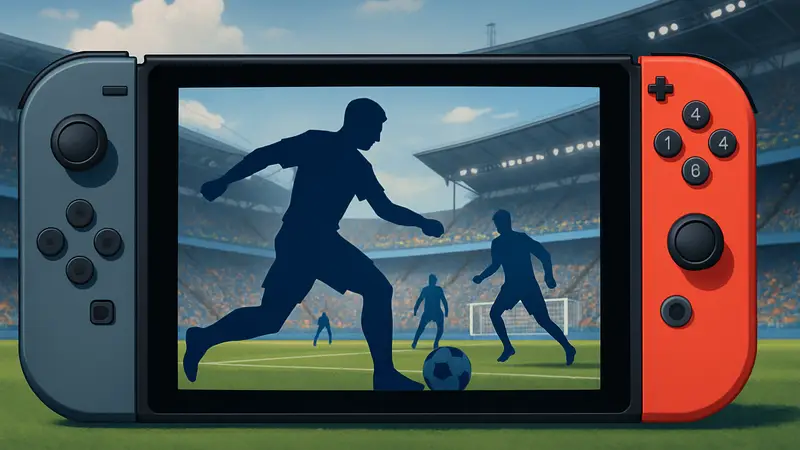 Футбольная игра на Nintendo Switch 2, геймплей с реалистичными футболистами и стадионом.