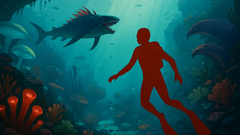 Игровая сцена из Subnautica 2: подводный мир с уникальной флорой и фауной