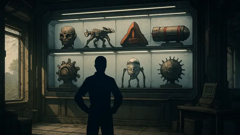 Изображение Trophy Display в игре Arc Raiders, демонстрирующее коллекцию трофеев