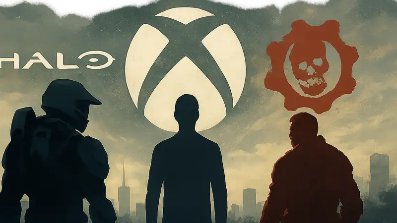 Логотипы Halo и Gears of War рядом с символом Xbox, отражающие стратегию Microsoft.