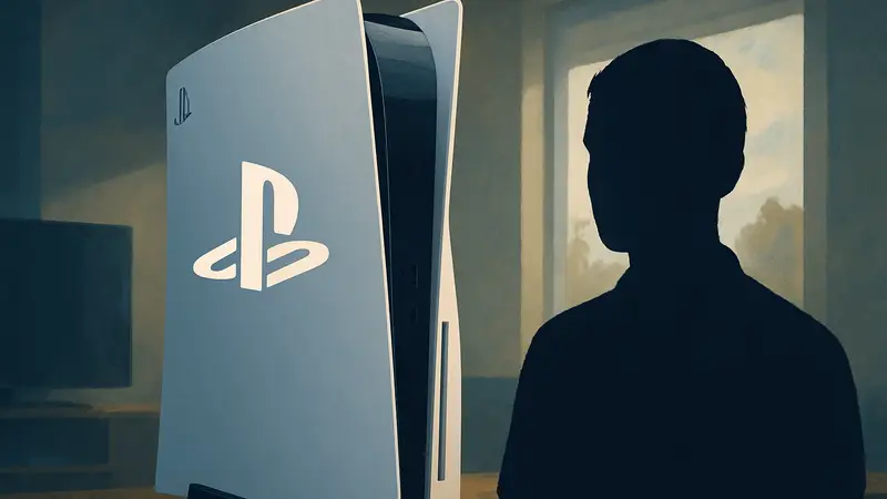 Логотип PlayStation 5 на фоне консоли после выхода нового системного обновления, улучшающего интерфейс