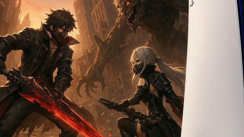 Изображение персонажей из демоверсии Code Vein 2 на PlayStation 5, демонстрирующее игровой процесс или ключевую сцену.