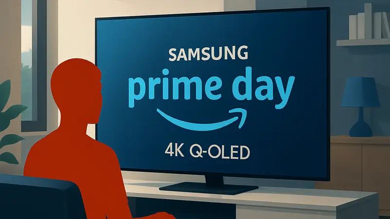 55-дюймовый телевизор Samsung S90F 4K QD-OLED с логотипом Amazon Prime Day на экране