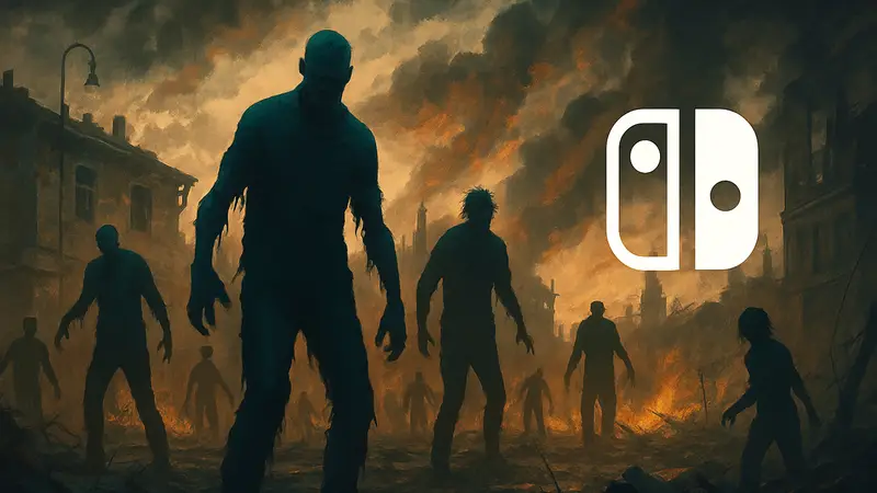 Логотип Blood Reaver на фоне зомби-апокалипсиса, с намёком на Call of Duty Zombies и Nintendo Switch 2.