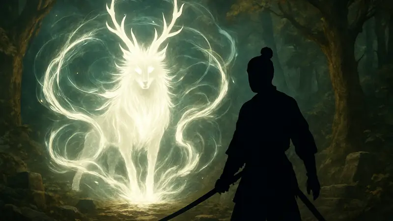 Сияющий Дух-хранитель в Nioh 3, окруженный энергией Spirit Force.