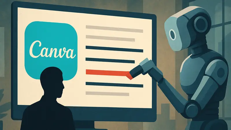 Иллюстрация: логотип Canva и ИИ, некорректно изменяющий текст