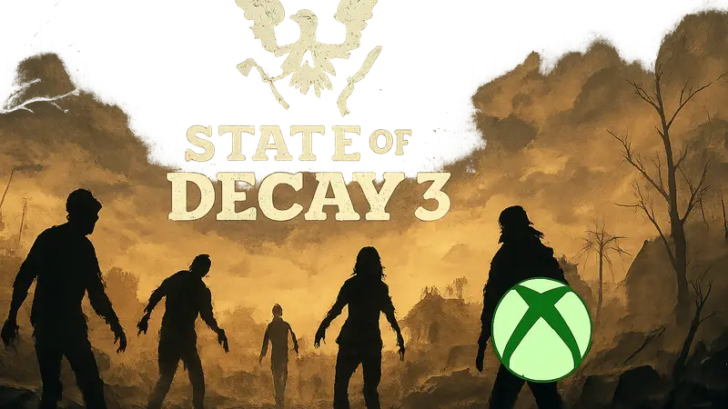 Логотип State of Decay 3 на фоне зомби-апокалипсиса с символом Game Pass.