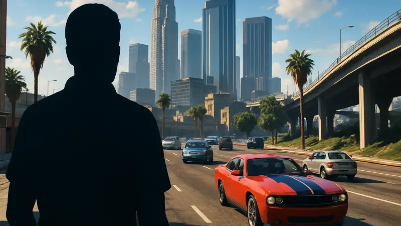 Скриншот GTA 5 с городским пейзажем и автомобилями, демонстрирующий графику