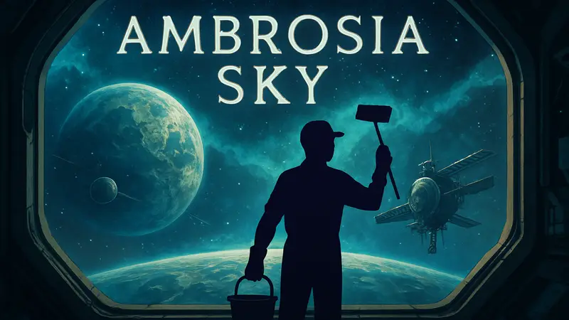 Логотип или скриншот игры Ambrosia Sky с космической тематикой и элементами уборки