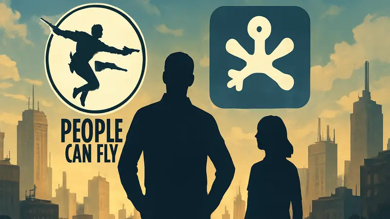 Логотип People Can Fly рядом с логотипом Cooldown Games, символизирующий поглощение и расширение игровой студии.