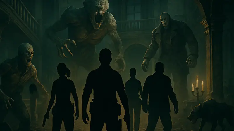 Постер фильма Resident Evil Reboot, монстры и герои из игры.