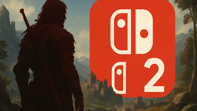 Персонаж из Crimson Desert на фоне логотипа Nintendo Switch 2, символизирующий портирование.